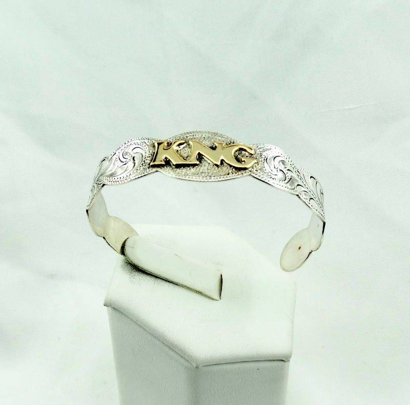 Jugend Größe Vintage Gold Und Sterling Silber "Kng" Erste Manschette Armband Kostenloser Versand #kng-Cf2 von rubysvintagejewelry