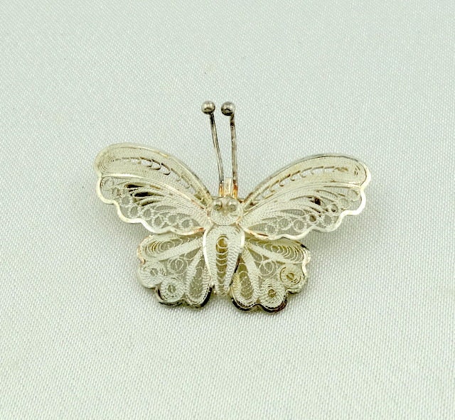 Kleine Zarte Handgemachte Sterling Silber Schmetterling Brosche Kostenloser Versand #balibf-Br9 von rubysvintagejewelry