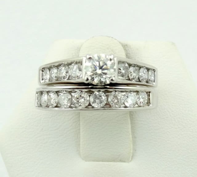 Lass Jeden Wissen, Dass Sie Verheiratet Ist Schillerndes 2 Ring Diamant Verlobung/Hochzeit Set in 14K Weißgold Größe 6 Versandkostenfrei #14Kw6-Ws von rubysvintagejewelry