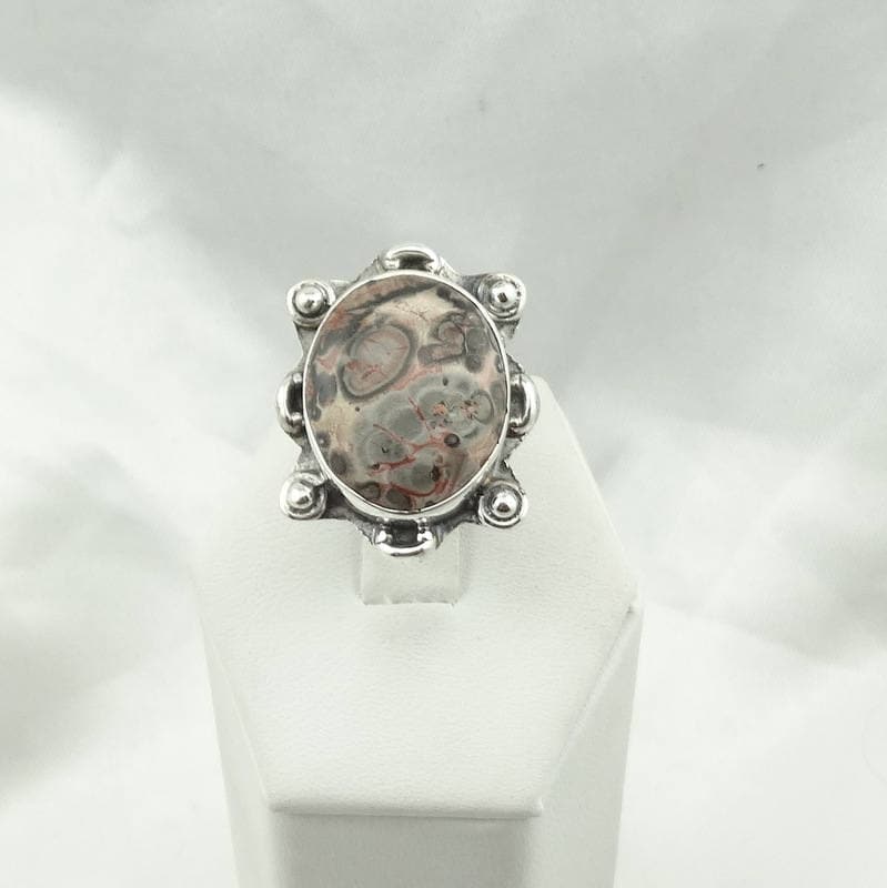 Leopard Haut Jaspis Cabochon in Einem Vintage Sterling Silber Ring Kostenloser Versand #leopard-Sr5 von rubysvintagejewelry