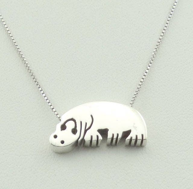 Liebling Hippo Sterling Silber Slider Anhänger Kostenloser Versand 18" Kette Enthalten #hippo-Spc7 von rubysvintagejewelry