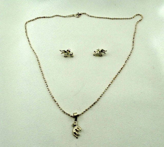 Liebling Kätzchen Vintage Sterling Silber Anhänger Und Ohrring Set Kostenloser Versand #kittens-Set1 von rubysvintagejewelry