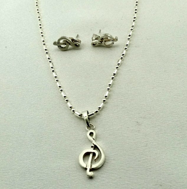 Musik Für Meine Ohren... Vintage Sterling Silber "Treble Clef' Anhänger Und Ohrring Set Kostenloser Versand #treble-Set1 von rubysvintagejewelry