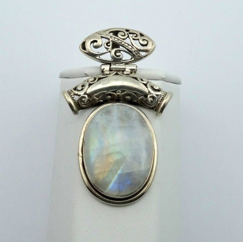 Reizender Blauer Greller Mondstein-Dekorativer Sterlingsilber-Anhänger #ms-Spc1 von rubysvintagejewelry