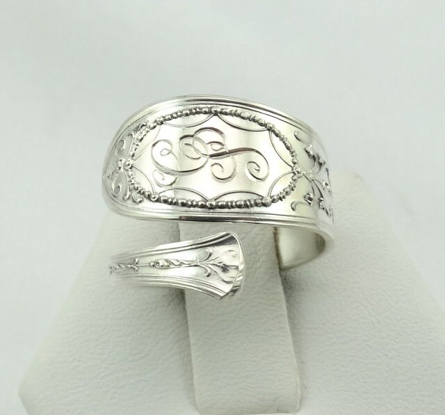 Ring Mit Gravur ""C S"" Echte Vintage Handgemachte Sterling Silber 5 3/4 Löffel" #cs534-C1-Spr2 von rubysvintagejewelry