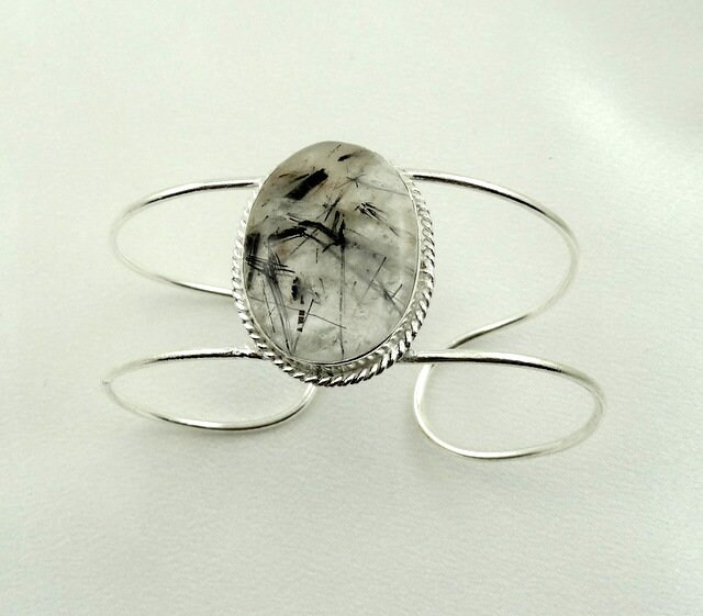 Saubere Sterling Silber Und Rutile Quarz Manschette Armband Kostenloser Versand #rutile-Elp2 von rubysvintagejewelry