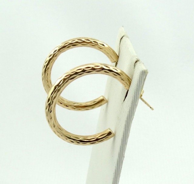 Schlichte 10K Gelbgold Leichte Hohl Hoop Ohrringe 1 Zoll Durchmesser Kostenloser Versand #10K1-Erg9 von rubysvintagejewelry