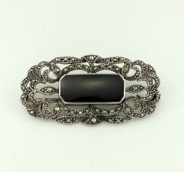 Schöne 1930 Art Deco Sterling Silber Brosche Mit Onyx Und Marcasites. Kostenloser Versand #art-Br2 Schöne 1930 Art Deco Sterling Silber Brosche Mit Onyx Und Marcasites. Kostenloser Versand #art-Br2 von rubysvintagejewelry
