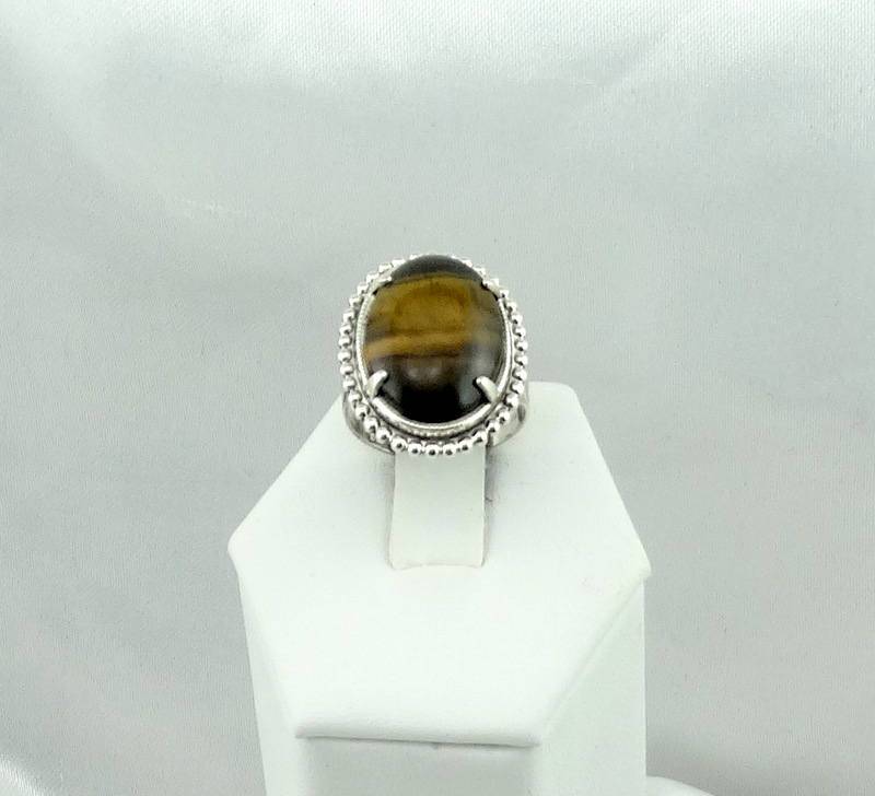 Schöne Dekorative Vintage Sterling Silber Gelb Tigerauge Cabochon Ring Größe 6 1/4 Kostenloser Versand #tiger-Sr4 von rubysvintagejewelry