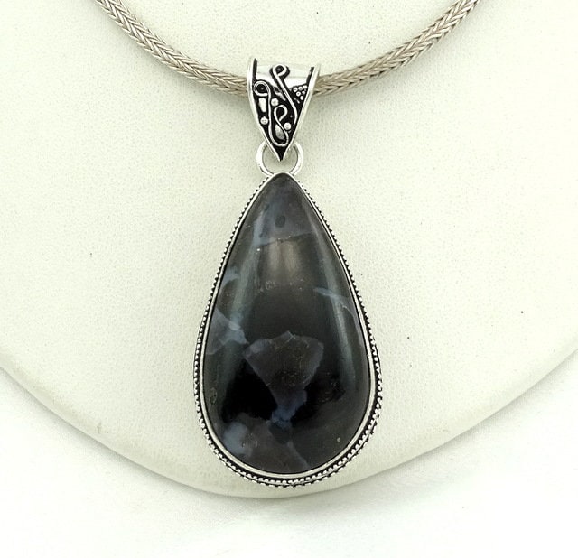 Schöne Große Schwarze Achat Vintage Sterling Silber Anhänger Kostenloser Versand Mit 18" Kette #black-Spc8 von rubysvintagejewelry