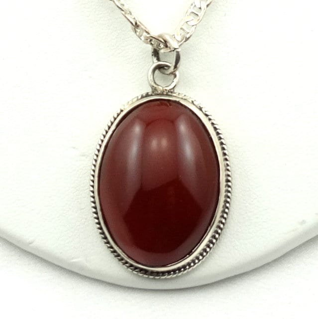 Schöne Karneol Achat Sterling Silber Anhänger Und 18 Zoll Flache Anker Link Kette Kostenloser Versand #car15-Spc15 von rubysvintagejewelry