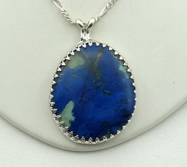 Schöne Natürliche Blaue Chrysocolla Und Sterling Silber Anhänger Kostenloser Versand 18" Figaro Link Kette #chrysocolla-Spc12 Schöne Natürliche Blaue Chrysocolla Und Sterling Silber Anhänger Kostenloser Versand 18" Figaro Link Kette #chrysocolla-Spc12 von rubysvintagejewelry
