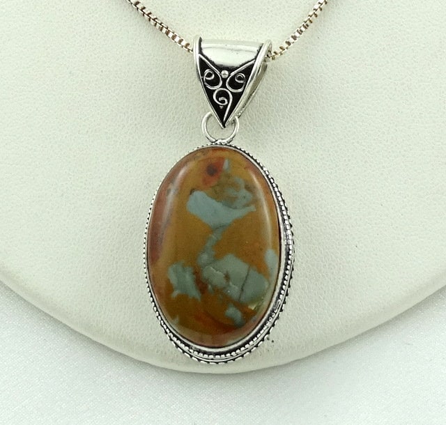 Schöne Owahee Jasper Und Sterling Silber Anhänger Kostenloser Versand 30" Kette Enthalten #owahee-Spc7 von rubysvintagejewelry