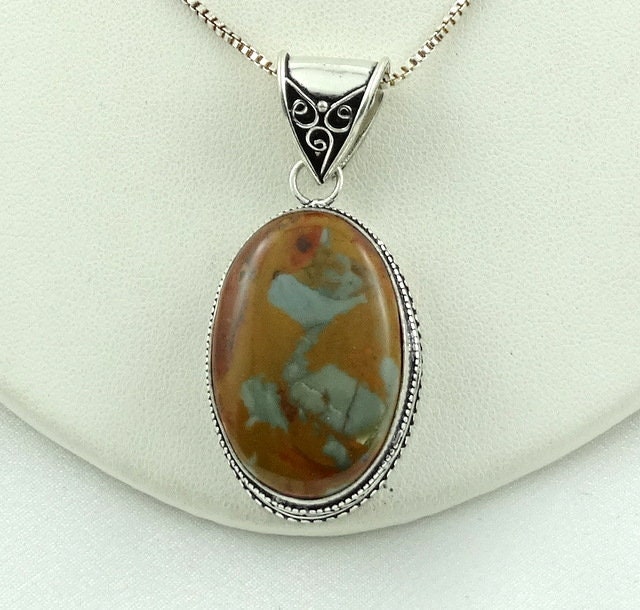 Schöne Owahee Jasper Und Sterling Silber Anhänger Kostenloser Versand 30" Kette Enthalten #owahee-Spc7 von rubysvintagejewelry