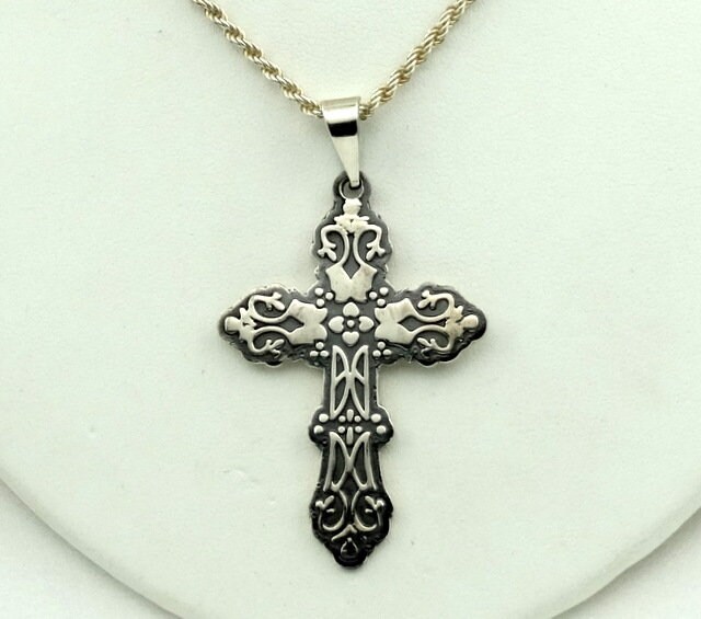 Schöne Patteren Vintage Sterling Silber Kreuz Anhänger. Kostenloser Versand 18" Kette Enthalten #pattern-xp3 von rubysvintagejewelry