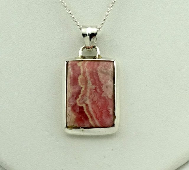 Schöne Rosa Rhodochrosite Cabochon in Einem Vintage Sterling Silber Anhänger Kostenloser Versand Und 20" Anhänger #rhodo-Spc14 von rubysvintagejewelry