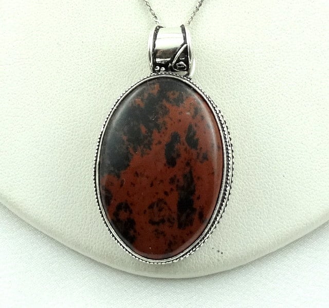 Schöne Rote Und Schwarze Obsidian Sterling Silber Anhänger Kostenloser Versand 26" Kette Enthalten #obsidian-Spc7 von rubysvintagejewelry