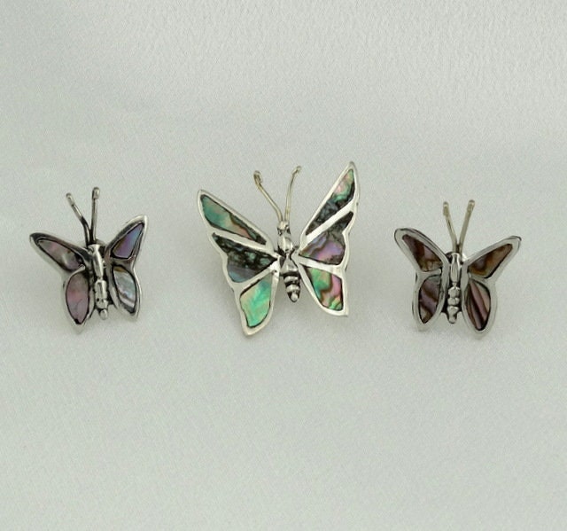 Schöne Schmetterling Abalone Und Sterling Silber Brosche Ohrring Set Kostenloser Versand #butterfly-Set1 von rubysvintagejewelry