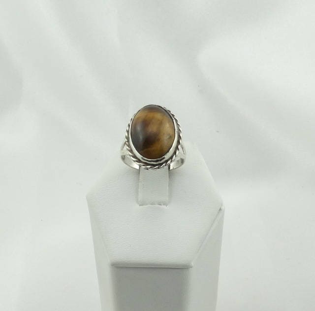 Schöne Vintage Einfache Tiger Auge Sterling Silber Ring Kostenloser Versand #teoval-Sr6 von rubysvintagejewelry