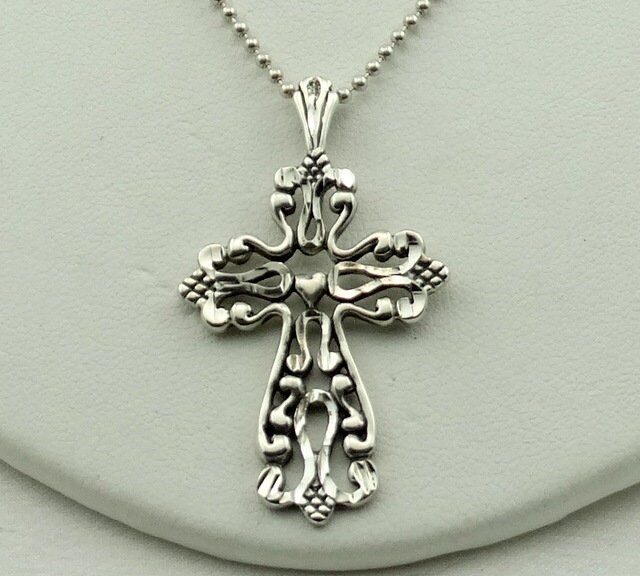 Schöne Zarte Gemusterte Vintage Sterling Silber Kreuz Anhänger. Kostenloser Versand 28" Kette Enthalten #delicate-xp2 von rubysvintagejewelry