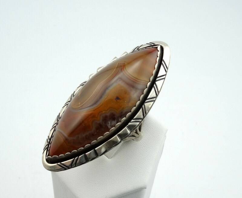 Signiert "W V Johnson" Hand Made Sterling Silber Fortification Achat Ring Kostenloser Versand #agate-Sr2 von rubysvintagejewelry