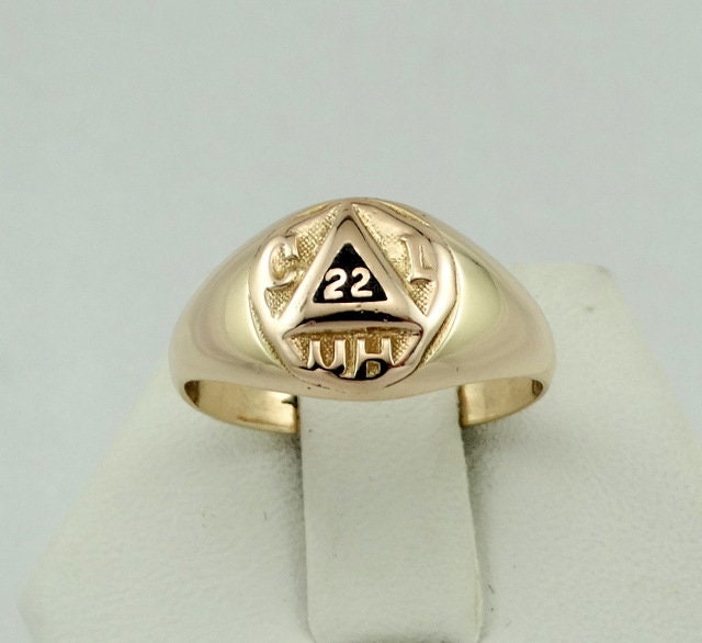 Ungewöhnlicher Schöner Vintage 22 Grad Scottish Rite Mason 10K Gelbgold Ring Größe 7 1/2 Kostenloser Versand #22-Masr1 von rubysvintagejewelry