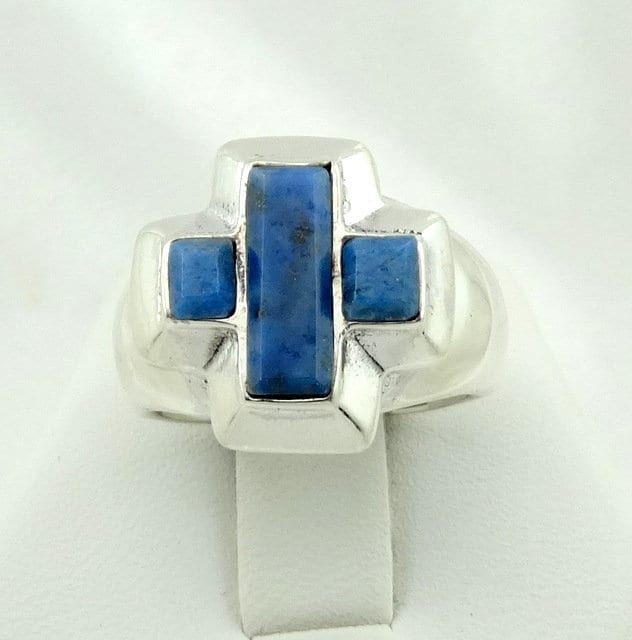Ungewöhnlicher Vintage Blauer Sodalith Sterling Silber Kreuz Ring #blaukreuz-Nar2 von rubysvintagejewelry