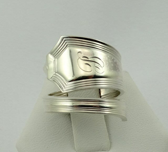 Unikat Vintage Gravur Initiale "B" Echt Handgefertigt Sterling Silber Löffel Ring Größenverstellbar 7 1/4 Versandkostenfrei #725B-Sr11 von rubysvintagejewelry