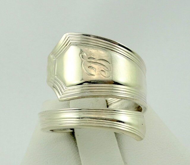 Unikat Vintage Gravur Initiale "B" Echt Handgefertigt Sterling Silber Löffel Ring Größenverstellbar 9 Versandkostenfrei #bnine-Sr16 von rubysvintagejewelry