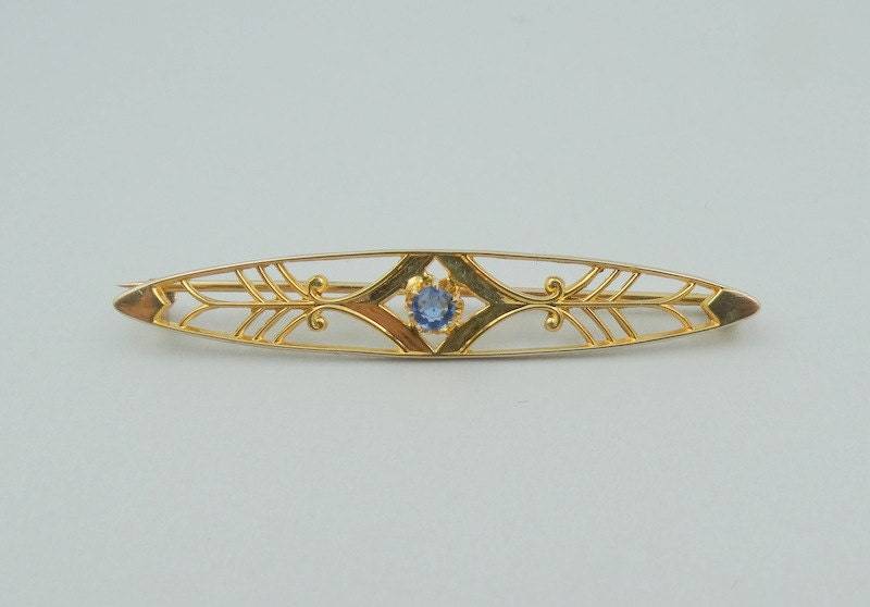 Vintage 10K Gelbgold Und Blau Saphir Brosche/Pin Versandkostenfrei #blue-Br1 von rubysvintagejewelry