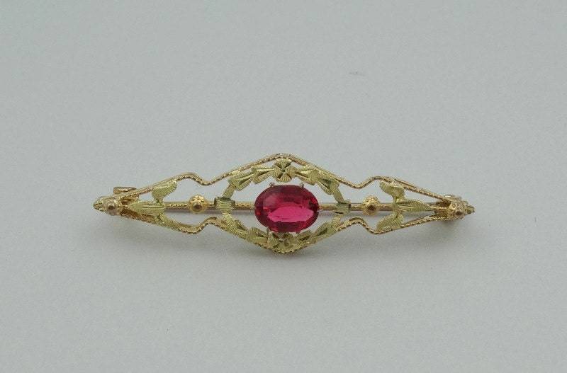 Vintage 10K Zweifarbige Gold Broach/Pin Set Mit 1 Karat Oval Erstellt Rubin Versandkostenfrei #red-Br1 von rubysvintagejewelry