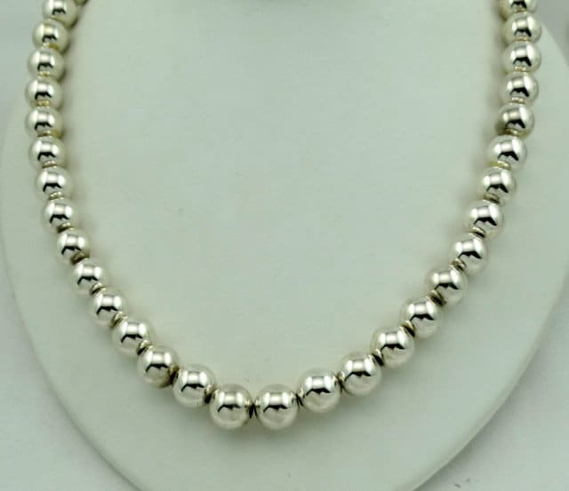 Vintage 11 Mm Hohle Kugel Perle Sterling Silber Halskette Mit Kreis Verschluss Kostenloser Versand #11Mmrd-Bn1 von rubysvintagejewelry