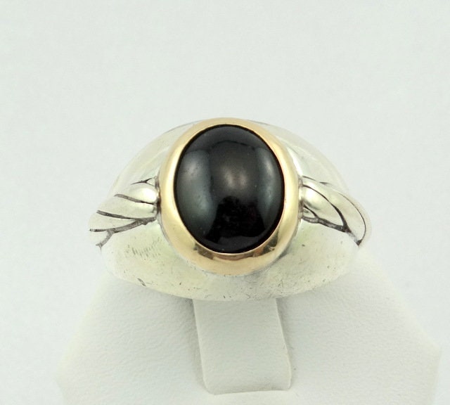 Vintage 14K Gelbgold Und Sterling Silber Ring Mit Onyx Kostenloser Versand #onyx14K-Sr1 von rubysvintagejewelry