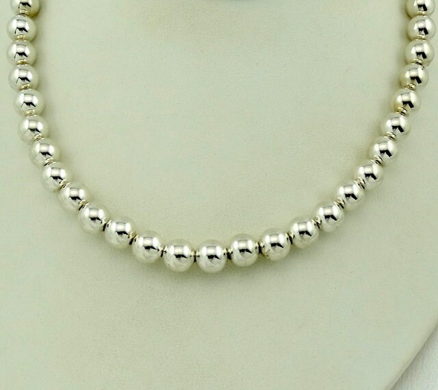 Vintage 9 Mm Hohle Kugel Perle Sterling Silber Halskette Mit Kreis Verschluss Kostenloser Versand #9Mmhb-Cn1 von rubysvintagejewelry