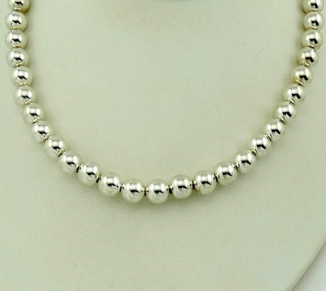 Vintage 9 Mm Hohle Kugel Perle Sterling Silber Halskette Mit Kreis Verschluss Kostenloser Versand #9Mmhb-Cn1 von rubysvintagejewelry