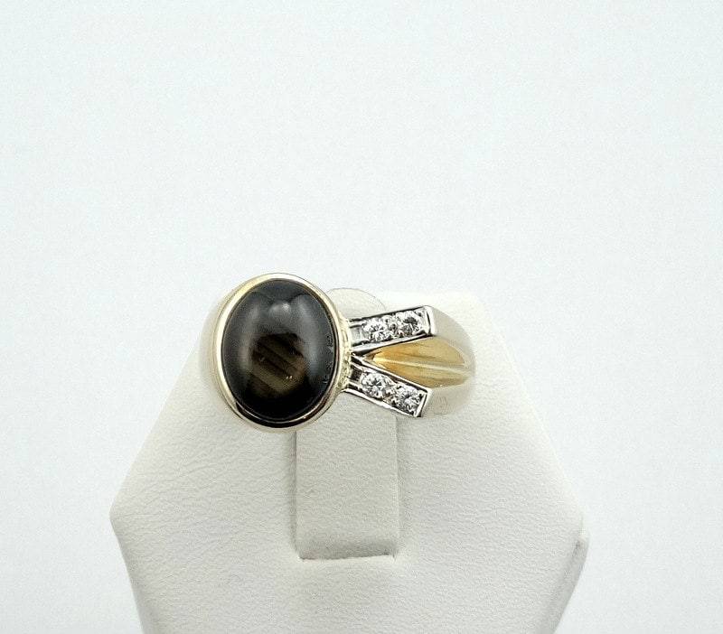 Vintage Avant Garde Schwarz Stern Saphir Und Diamanten 14K Gold Ring Größe 7 1/2 Versandkostenfrei #blkstar-Gr4 von rubysvintagejewelry