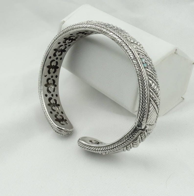 Vintage Dekorative Judith Ripka Sterling Silber Und Strass Hinged Manschette Armband Kostenloser Versand #ripka-Cf3 von rubysvintagejewelry