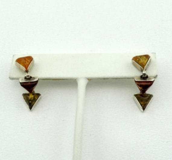 Vintage Drei Farbe Bernstein Sterling Silber Ohrringe Kostenloser Versand #amber-Erg5 von rubysvintagejewelry