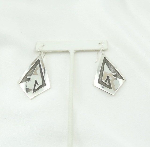 Vintage Große Hohe Relief Gepunzte "Fo" Sterling Silber Ohrringe Kostenloser Versand #6Fo-Erg6 von rubysvintagejewelry