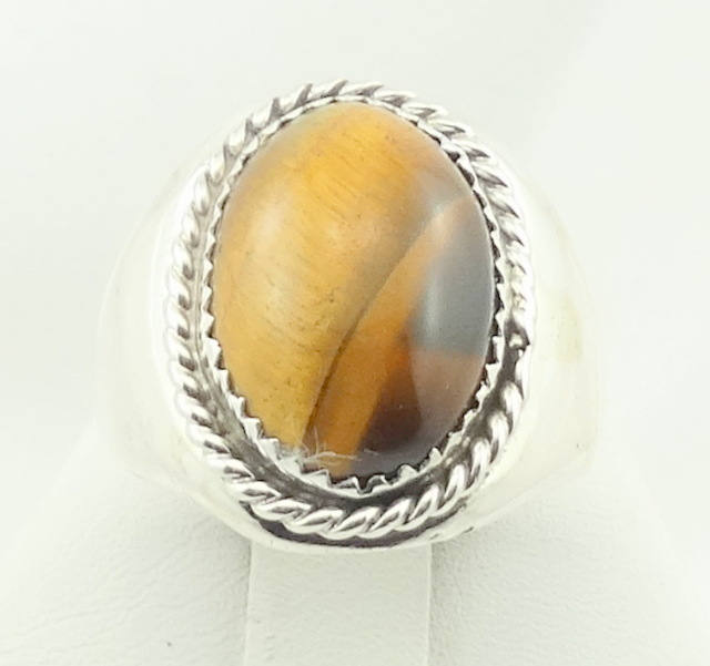 Vintage Großen Tigerauge Und Sterling Silber Ring. Kostenloser Versand Unisex Erwachsene Größe 9 1/2 #tiger2-Sr1 von rubysvintagejewelry