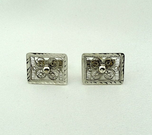 Vintage Komplizierte Muster Hand Made Sterling Silber Manschettenknöpfe Kostenloser Versand #bali-Cl von rubysvintagejewelry
