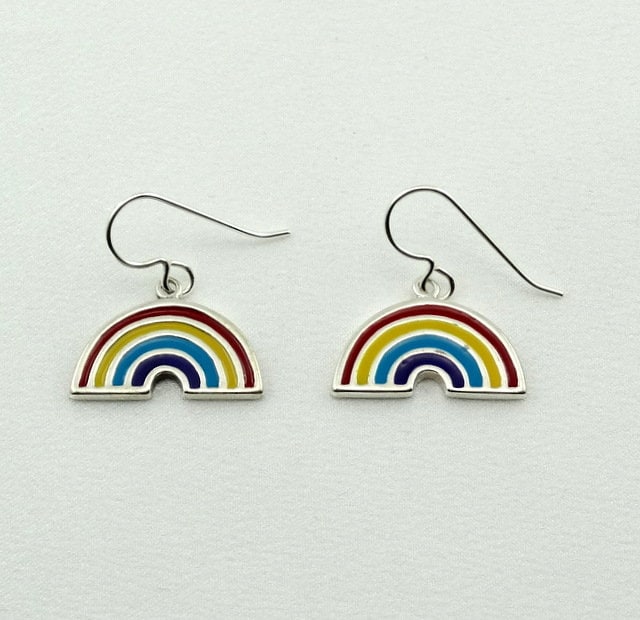 Vintage Regenbogen Emaille Und Sterling Silber Ohrringe Kostenloser Versand #rainbow-Erg4 von rubysvintagejewelry