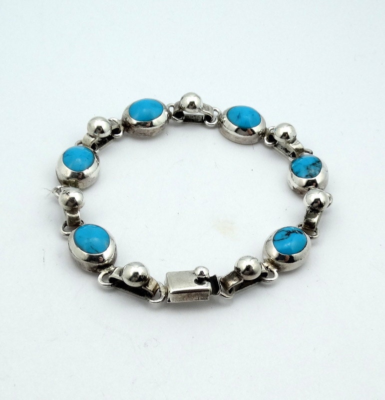 Vintage Robin Ei Blau Faux Türkis Und Sterling Silber Link Armband.free Versand #robin-lb3 von rubysvintagejewelry