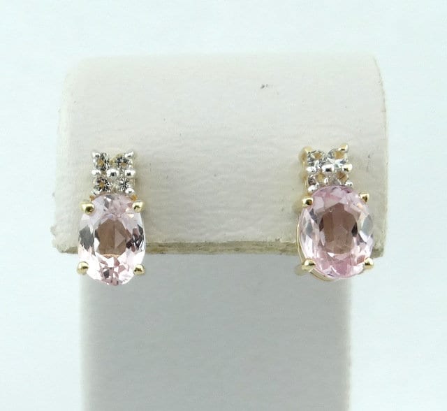 Vintage Rosa Topas Und Diamant Ohrstecker in 14K Gelbgold Versandkostenfrei #topaz-Erg12 von rubysvintagejewelry