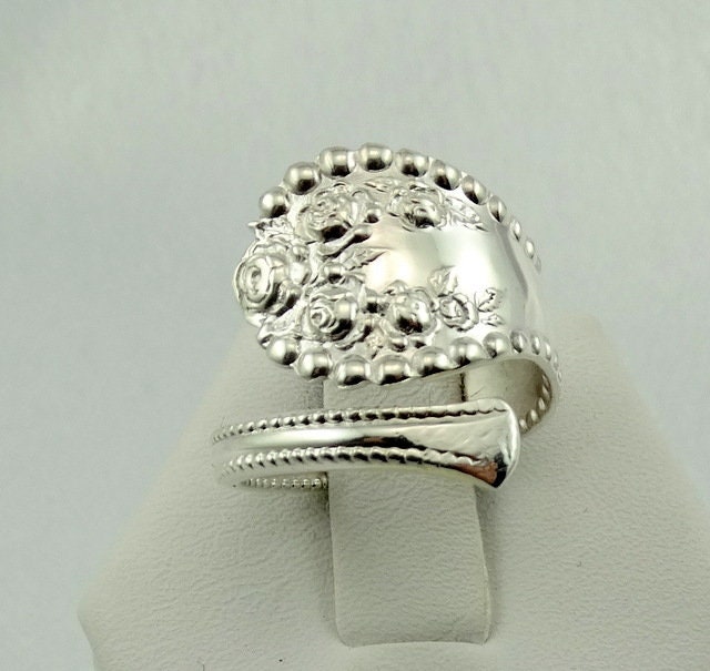Vintage Rose Design Hand Made Sterling Silber Verstellbarer Löffel Ring Größe 7 Kostenloser Versand #rosen-E1-Spr7 von rubysvintagejewelry