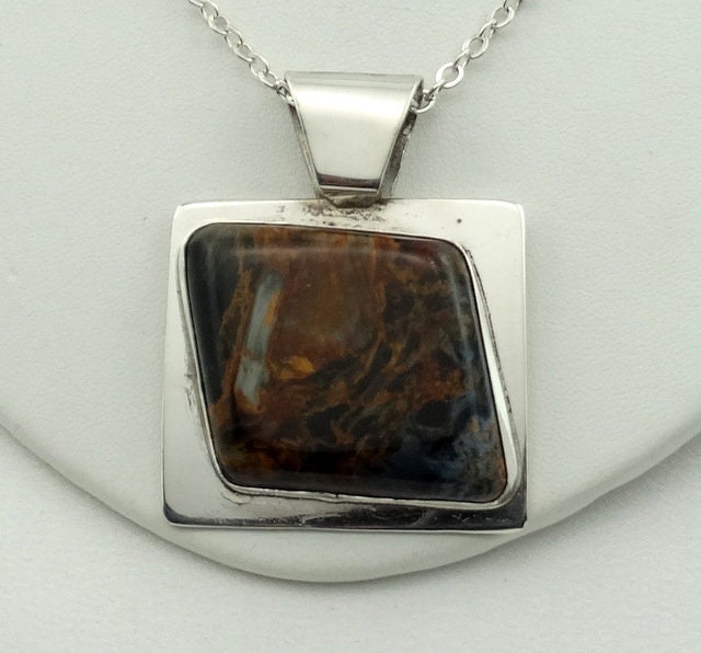 Vintage Seltene Große Pietersite Cabochon in Einem Sterling Silber Designer Anhänger Kostenloser Versand 24" Kette Enthalten #peter-Spc14 von rubysvintagejewelry