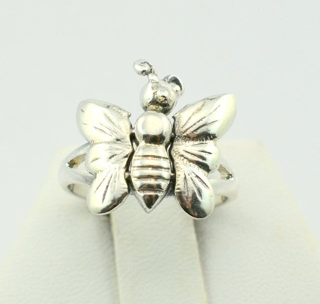 Vintage Sterling Silber Bienen-Schmetterling Ring Mit Beweglichen Teilen Größe 5 3/4 #bee-Sr2 von rubysvintagejewelry