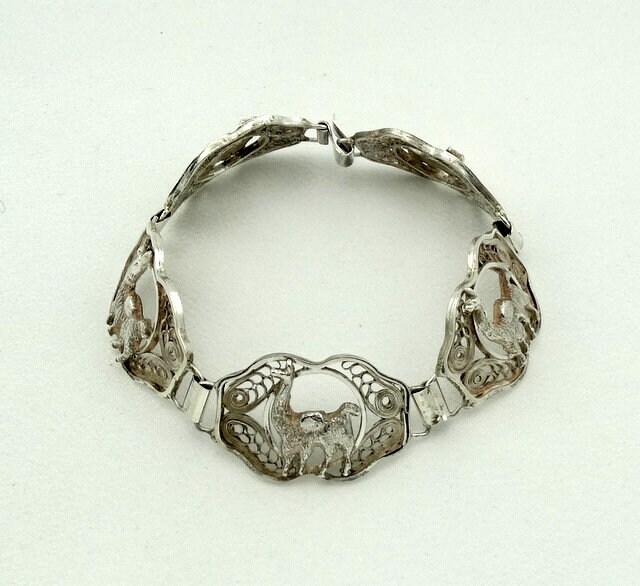 Vintage Sterling Silber Lama Link Armband Kostenloser Versand #llama-lb4 von rubysvintagejewelry