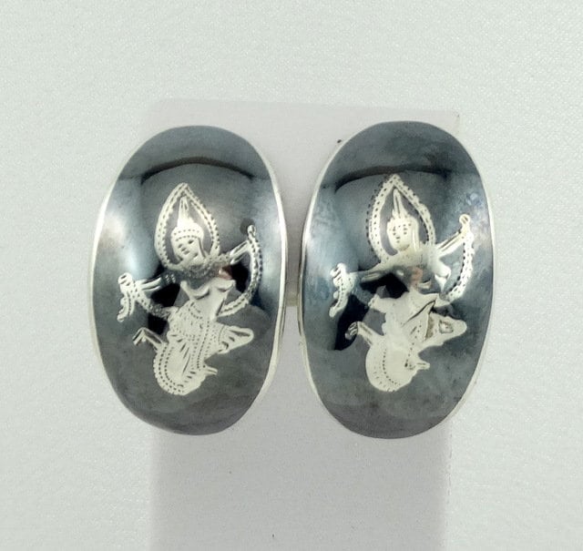 Vintage Thai Emaille Und Sterling Silber Clip Auf Ohrringe Kostenloser Versand #22Thai-Erg2 von rubysvintagejewelry