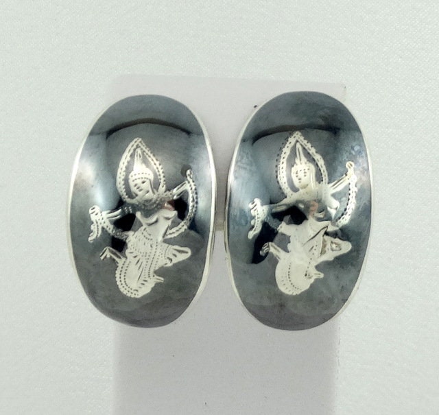 Vintage Thai Emaille Und Sterling Silber Clip Auf Ohrringe Kostenloser Versand #22Thai-Erg2 von rubysvintagejewelry